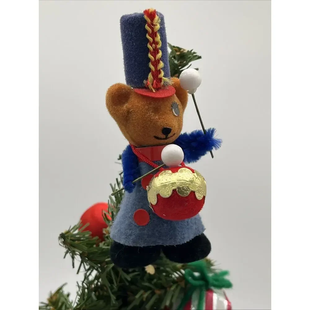 Vintage 19” Decorated Table Christmas Tree Wooden, Flocked & Folk Art Ornaments